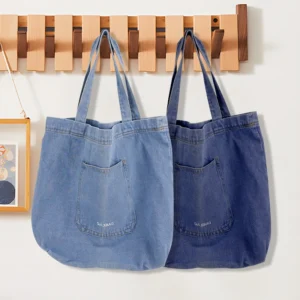 Denim Shoulder Bags Casual Simple Girls Canvas Tote with Pockets Large Capacity Daily Use