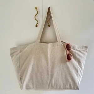 35x45x22cm Big Large Linen Shopping Groceries Tote Bag with Side Gusset