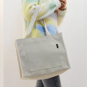 Logo Printed Reusable Tote Canvas Bag Heavy Duty Blank Cotton Shopping Grocery Handbag with Pockets for Daily Life