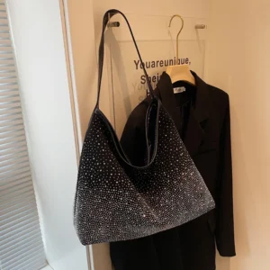 Women Vintage Studded Rivet Shiny Purses Suede Leather Bag Shoulder Vegan Embellished Slouchy Carryall Handbags Luxury Tote