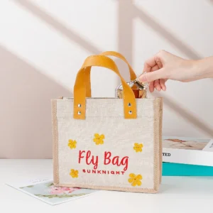 Women's Eco-friendly Canvas Handbag with Small Leather Handle Logo Daily Grocery Storage Shopping Bag