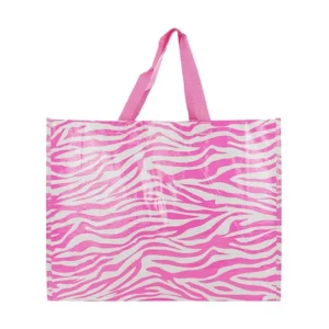 Customized for Pink Zebra-stripe Reusable Lamination Pp Woven Tote Bag with Handle Elegant Shopping Bags