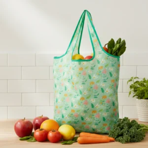 Eco-friendly Reusable Folding Grocery Rpet Polyester Foldable Shopping Bag with Logo Print