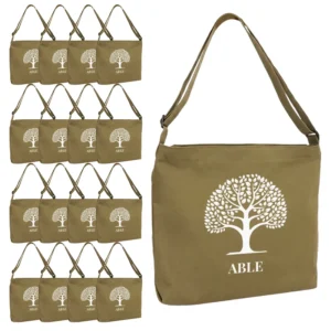 Outdoor Mini Zipper Hasp Reusable 100% Cotton Eco-friendly Recyclable Shopping Bag with Green Handled and Customizable Logo