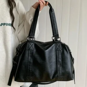 Trendy Pu Leather Tote Bag Large Capacity Vintage Top Handle Fashion Retro Shoulder Satchel Quiet Luxury