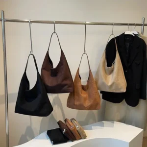 2pcs Set Vintage Soft Velvet Suede Leather Tote Bag Hobo Shoulder Hand Bags Satchel Quiet Luxury Purse for Women