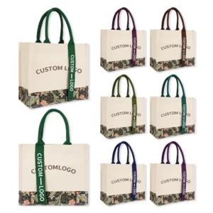 Elegant Ribbon-handled 12oz Poly-cotton Tote Bag with All-over Floral Pattern and Logo Area