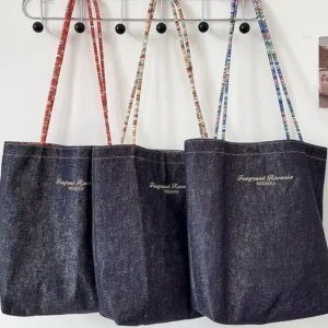 Canvas Denim Crossbody Bag for Women Lightweight Adjustable Shoulder Pocket Casual Double-sided Shopping Tote