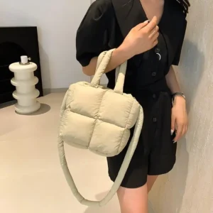 Trendy Quilted Nylon Puffer Tote Bag