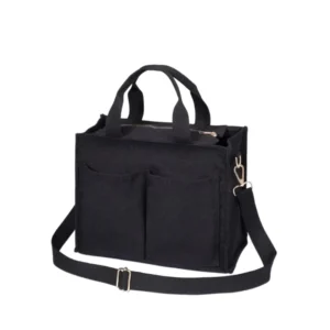 Black Blank Handbag Canvas Tote Bag for Women with Pocket Crossbody Shoulder Casual Hobo Messenger