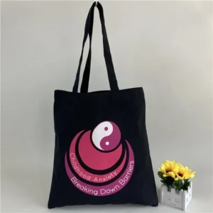 Foldable Cotton Tote Bag Small Black Product Linen for Packaging Cloth with Zip