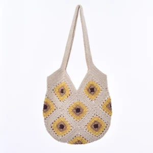 45cm Sunflower Woven Bag High Quality Portable Knitted Shoulder Flower Shopping Crochet Hand Bowknot Tote