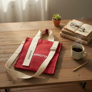 Letter Print Linen Jute Tote Canvas Shoulder Bag Plain Red Fashionable for Daily Life with Personalized Logo