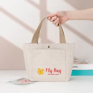 Logo Embroidery Pattern Eco-friendly Waterproof Linen Shopping Cotton Bag Tote Small Hand Printed Canvas