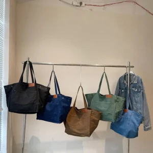 Korean Style Canvas Denim Women's Shoulder Bag Luxury Nylon Lining Lightweight Multipocket Design for Summer Beach Letter