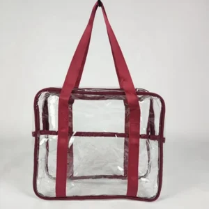 Red Cosmetic Bag with Handle Transparent Large Capacity Waterproof Storage for Travel