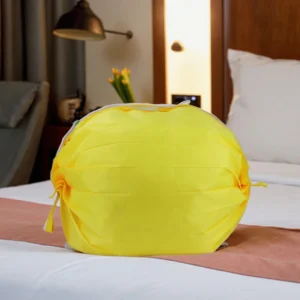 Fancy Fashion Large Capacity Portable Yellow Washable Rpet Polyester Reusable Hand Carry Folding Travel Bag with Zipper