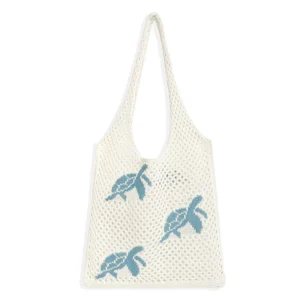 Summer Rusebale Turtle Hollow Knitted Women Shoulder Tote Bag Washable Knit Beach Crochet Mesh Shopping