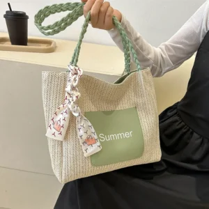 Summer Vintage Woven Tote Bag Straw Large Capacity Shoulder Bags Fashion Ladies Accessories