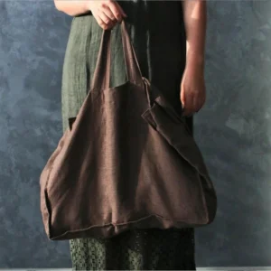 Logo Large Capacity Simplicity Sand Washing Pure Cotton Linen Tote Bag for Shopping
