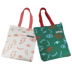 Cute Printing Fashion Daily Grocery Shopping Packaging Washable Canvas Bag with Zipper