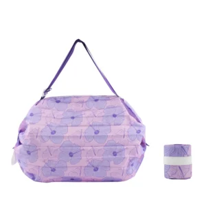Heavy Duty Hibiscus Flower Lightweight Easy to Fold Foldable Shopping Bag Oxford Supermarket Folding Grocery Tote