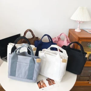 Canvas Solid Tote Bag with Pocket
