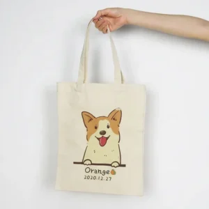 China Manufacturers' Reusable Cotton Canvas Tote Bags Cute Dog Print Grocery Shopping with Logo Bulk Available