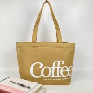 Brown Canvas Bags with Pocket Printed Eco Customized Logos Handle Tote Beach Shopping Cotton Bag Zipper