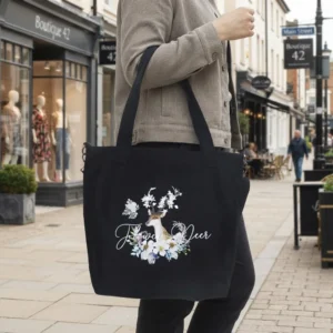 Black Canvas Tote Bag with Zipper